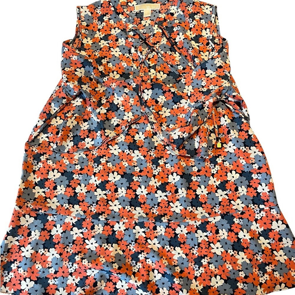 Michael Kors Coral and Blue Floral Cold Shoulder top with tie front - Picture 6 of 7